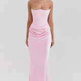 Robe Longue Bustier Drapée Élégance Satinée