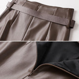 Jupe Midi Simili Cuir Taille Ceinturée Élégance Moderne