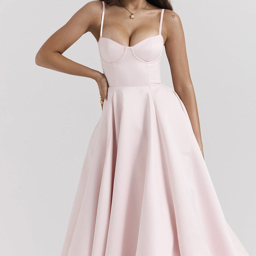 Robe Midi Évasée à Bretelles Fines