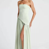Robe longue bustier plissée à fente pour femme