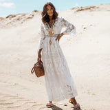 Robe Maxi Bohème Broderie Élégante Plage Chic