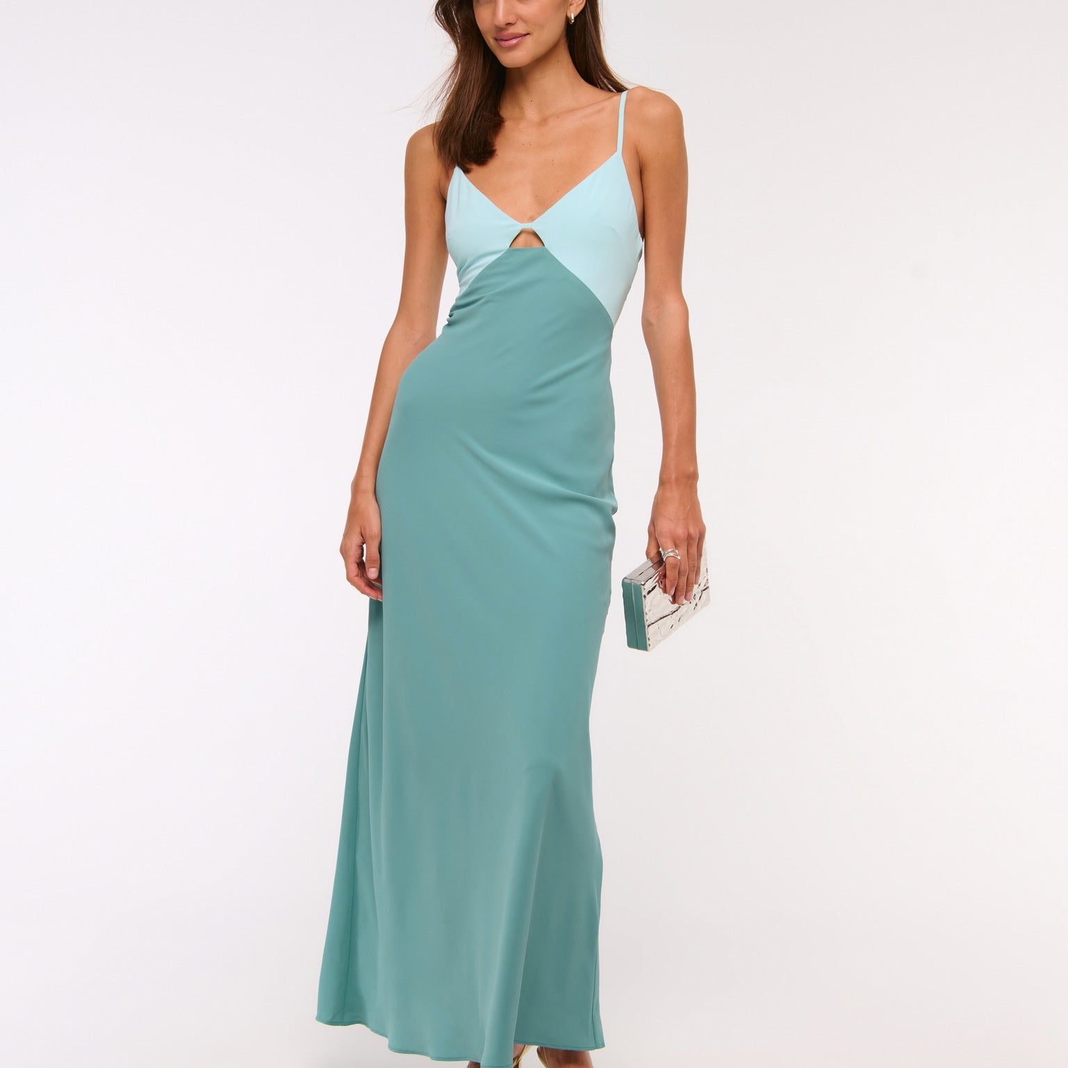 Robe Midi Satinée Bicolore Dos Croisé