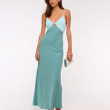 Robe Midi Satinée Bicolore Dos Croisé