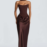 Robe Longue Satinée Bustier Drapée Élégance Luxe