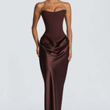Robe Longue Satinée Bustier Drapée Élégance Luxe