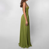 Robe longue plissée à col licou et décolleté V