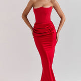 Robe Longue Bustier Drapée Élégance Satinée
