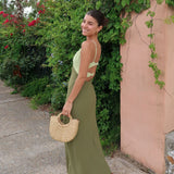 Robe Midi Satinée Bicolore Dos Croisé