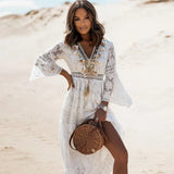 Robe Maxi Bohème Broderie Élégante Plage Chic