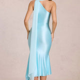 Robe Midi Satinée Asymétrique avec Écharpe Élégante