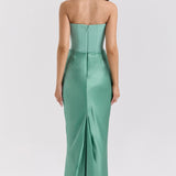 Robe Longue Bustier Drapée Élégance Satinée