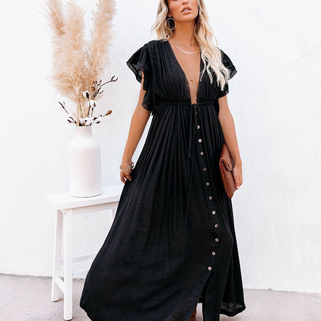 Robe Femme Bohème Longue Boutonnée Fluide