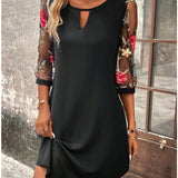 Robe Femme Courte Élégante Manches Brodées