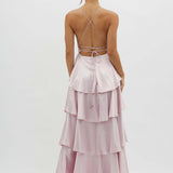 Robe Longue Volants Superposés Décolleté Plongeant