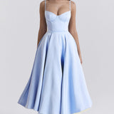 Robe Midi Évasée à Bretelles Fines