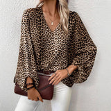 Leopard Bluse Med V Hals Elegant Casual Stil