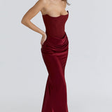 Robe Longue Bustier Drapée Élégance Satinée