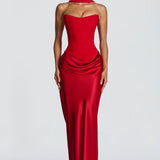 Robe Longue Satinée Bustier Drapée Élégance Luxe