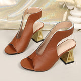 Sandales slingback tressées à talon géométrique pour femme