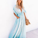 Robe Femme Bohème Longue Boutonnée Fluide