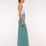 Robe Midi Satinée Bicolore Dos Croisé
