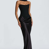 Robe Longue Satinée Bustier Drapée Élégance Luxe