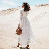 Robe Maxi Bohème Broderie Élégante Plage Chic