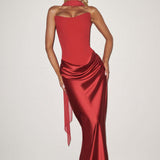 Robe Longue Satinée Bustier Drapée Élégance Luxe