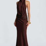 Robe Longue Drapée à Col Halter Élégant