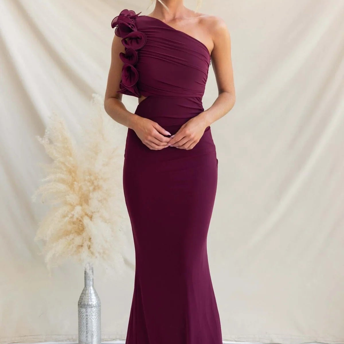 Robe longue femme asymétrique à volants