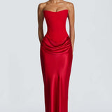 Robe Longue Satinée Bustier Drapée Élégance Luxe