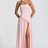 Robe longue bustier plissée à fente pour femme