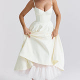 Robe Midi Évasée à Bretelles Fines