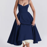 Robe Midi Évasée à Bretelles Fines