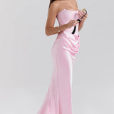Robe Longue Bustier Drapée Élégance Satinée
