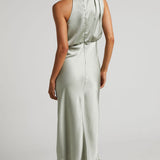 Robe Midi Satinée Col Drapé Élégance Moderne