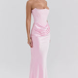 Robe Longue Bustier Drapée Élégance Satinée