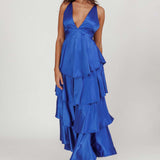 Robe Longue Volants Superposés Décolleté Plongeant