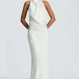 Robe Longue Drapée à Col Halter Élégant