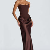 Robe Longue Satinée Bustier Drapée Élégance Luxe