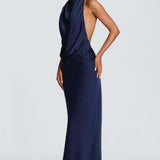 Robe Longue Drapée à Col Halter Élégant