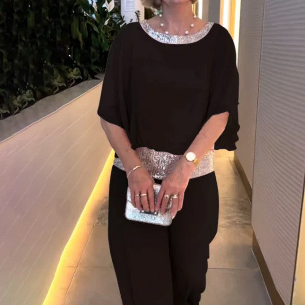 Ensemble Fluide Élégant Strass Soirée Chic