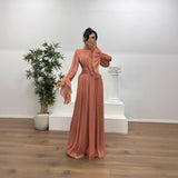 Robe longue plissée à manches bouffantes pour femme