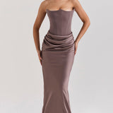 Robe Longue Bustier Drapée Élégance Satinée