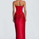 Robe Longue Satinée Bustier Drapée Élégance Luxe