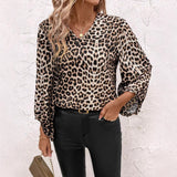 Leopard Bluse Med V Hals Elegant Casual Stil