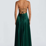 Robe Longue Satinée Dos Lacé Élégance Intemporelle