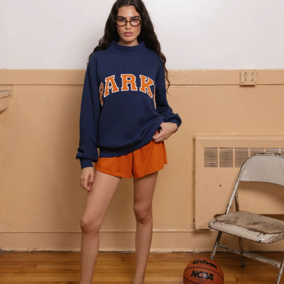 Sweat oversize femme col montant imprimé varsity