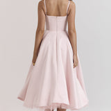 Robe Midi Évasée à Bretelles Fines