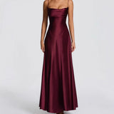 Robe Longue Satinée à Bretelles Fines